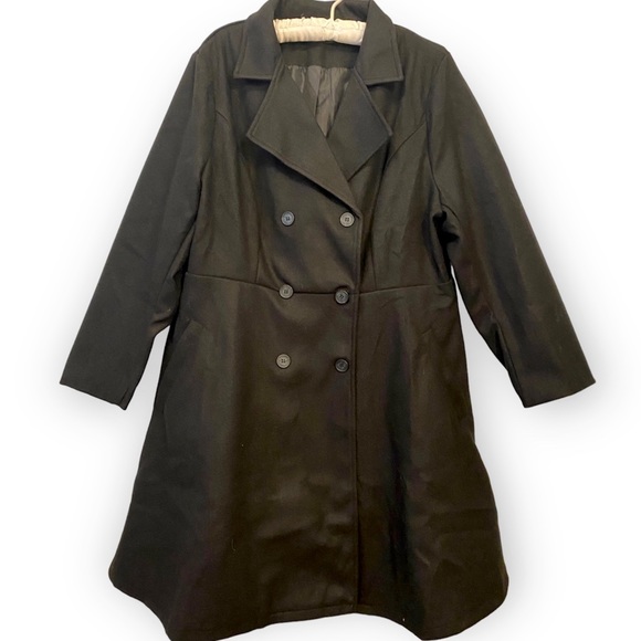 Plus Solid Double Breasted Overcoat Warm Outwear Jacket Pea Trench Coat - Picture 9 of 15
